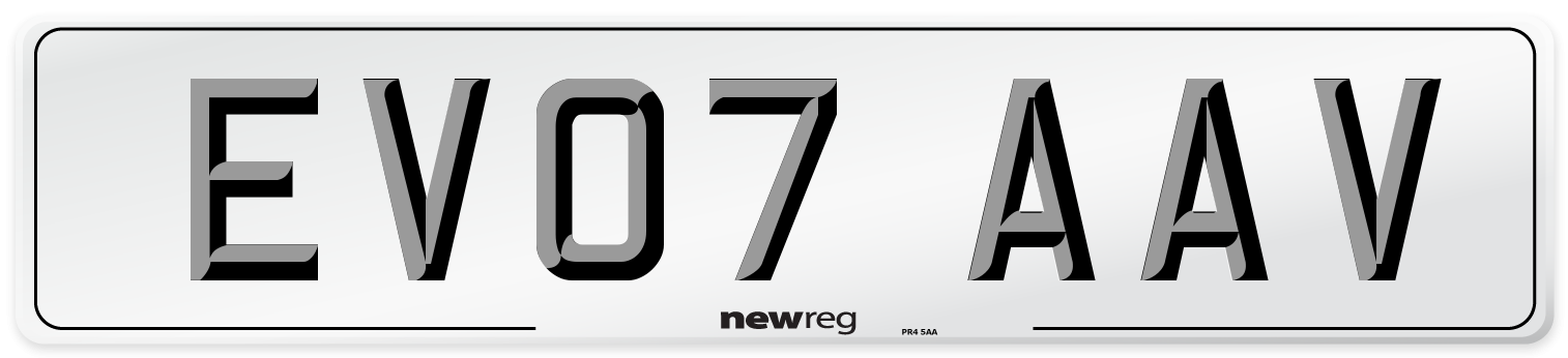 EV07 AAV Number Plate from New Reg
